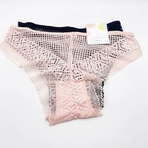 Shimera NWT Womens Black/Pink Mesh Lace Jade Cheeky Underwear - 2 Pack